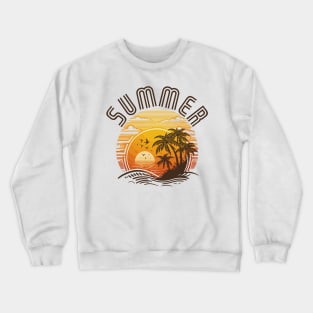 Summer Sunset Palm Tree Beach Ocean Artistic Paradise Classic Crewneck Sweatshirt